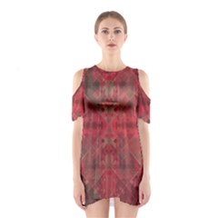 Indian Red Color Geometric Diamonds Shoulder Cutout One Piece Dress by SpinnyChairDesigns