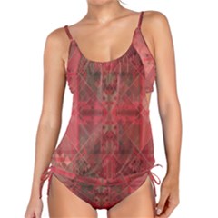 Indian Red Color Geometric Diamonds Tankini Set by SpinnyChairDesigns