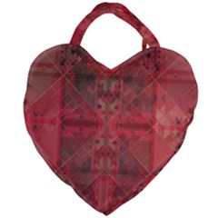 Indian Red Color Geometric Diamonds Giant Heart Shaped Tote by SpinnyChairDesigns