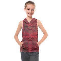 Indian Red Color Geometric Diamonds Kids  Sleeveless Hoodie by SpinnyChairDesigns