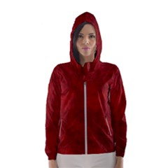 Scarlet Red Velvet Color Faux Texture Women s Hooded Windbreaker by SpinnyChairDesigns