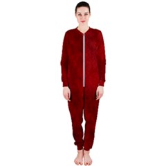 Scarlet Red Velvet Color Faux Texture Onepiece Jumpsuit (ladies)  by SpinnyChairDesigns