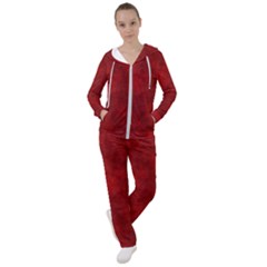 Scarlet Red Velvet Color Faux Texture Women s Tracksuit by SpinnyChairDesigns