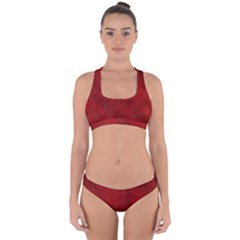 Scarlet Red Velvet Color Faux Texture Cross Back Hipster Bikini Set by SpinnyChairDesigns