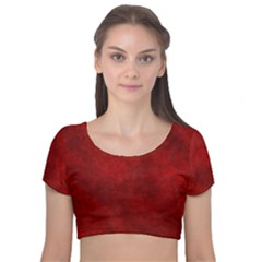 Scarlet Red Velvet Color Faux Texture Velvet Short Sleeve Crop Top  by SpinnyChairDesigns