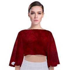 Scarlet Red Velvet Color Faux Texture Tie Back Butterfly Sleeve Chiffon Top by SpinnyChairDesigns