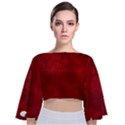 Scarlet Red Velvet Color Faux Texture Tie Back Butterfly Sleeve Chiffon Top View1