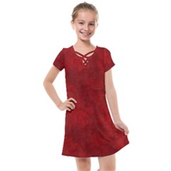 Scarlet Red Velvet Color Faux Texture Kids  Cross Web Dress by SpinnyChairDesigns