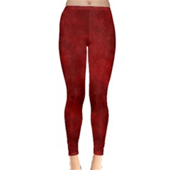 Scarlet Red Velvet Color Faux Texture Inside Out Leggings by SpinnyChairDesigns