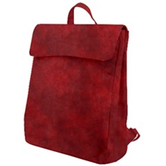Scarlet Red Velvet Color Faux Texture Flap Top Backpack by SpinnyChairDesigns