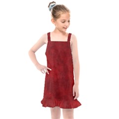Scarlet Red Velvet Color Faux Texture Kids  Overall Dress by SpinnyChairDesigns