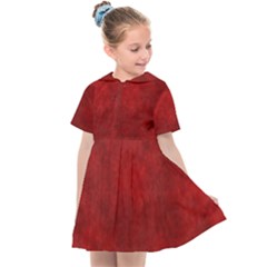 Scarlet Red Velvet Color Faux Texture Kids  Sailor Dress by SpinnyChairDesigns