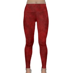 Scarlet Red Velvet Color Faux Texture Lightweight Velour Classic Yoga Leggings by SpinnyChairDesigns