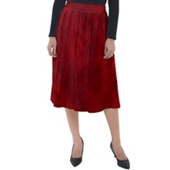 Scarlet Red Velvet Color Faux Texture Classic Velour Midi Skirt  by SpinnyChairDesigns