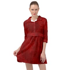 Scarlet Red Velvet Color Faux Texture Mini Skater Shirt Dress by SpinnyChairDesigns