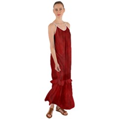 Scarlet Red Velvet Color Faux Texture Cami Maxi Ruffle Chiffon Dress by SpinnyChairDesigns