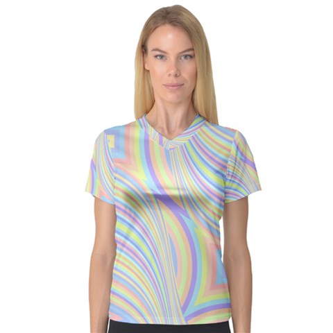 Pastel Color Stripes  V-neck Sport Mesh Tee by SpinnyChairDesigns