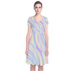 Pastel Color Stripes  Short Sleeve Front Wrap Dress by SpinnyChairDesigns