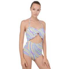 Pastel Color Stripes  Scallop Top Cut Out Swimsuit