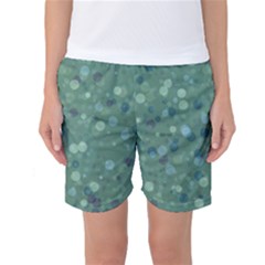 Green Color Polka Dots Pattern Women s Basketball Shorts by SpinnyChairDesigns