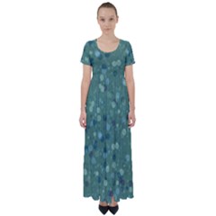 Green Color Polka Dots Pattern High Waist Short Sleeve Maxi Dress