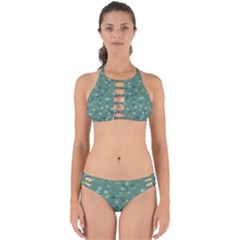 Green Color Polka Dots Pattern Perfectly Cut Out Bikini Set by SpinnyChairDesigns