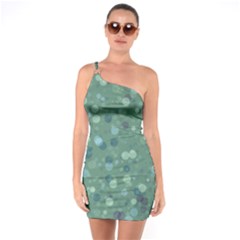 Green Color Polka Dots Pattern One Soulder Bodycon Dress by SpinnyChairDesigns