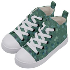 Green Color Polka Dots Pattern Kids  Mid-top Canvas Sneakers by SpinnyChairDesigns