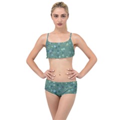 Green Color Polka Dots Pattern Layered Top Bikini Set by SpinnyChairDesigns