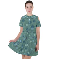 Green Color Polka Dots Pattern Short Sleeve Shoulder Cut Out Dress  by SpinnyChairDesigns