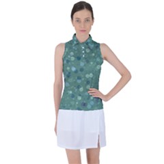 Green Color Polka Dots Pattern Women s Sleeveless Polo Tee by SpinnyChairDesigns