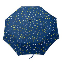 White Yellow Stars On Blue Color Folding Umbrellas by SpinnyChairDesigns