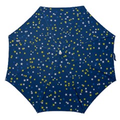 White Yellow Stars On Blue Color Straight Umbrellas by SpinnyChairDesigns
