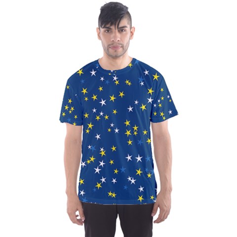 White Yellow Stars On Blue Color Men s Sport Mesh Tee by SpinnyChairDesigns