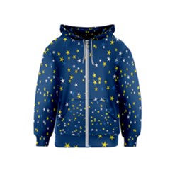 White Yellow Stars On Blue Color Kids  Zipper Hoodie by SpinnyChairDesigns