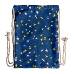 White Yellow Stars On Blue Color Drawstring Bag (large) by SpinnyChairDesigns