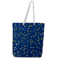 White Yellow Stars On Blue Color Full Print Rope Handle Tote (large) by SpinnyChairDesigns