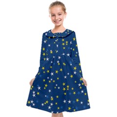 White Yellow Stars On Blue Color Kids  Midi Sailor Dress by SpinnyChairDesigns