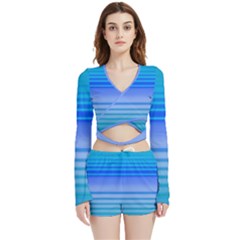 Blue Purple Color Stripes Ombre Velvet Wrap Crop Top