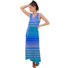 Blue Purple Color Stripes Ombre V-neck Chiffon Maxi Dress by SpinnyChairDesigns