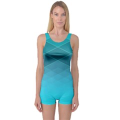 Aqua Blue and Teal Color Diamonds One Piece Boyleg Swimsuit