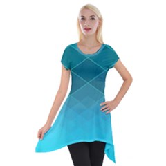 Aqua Blue and Teal Color Diamonds Short Sleeve Side Drop Tunic