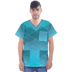 Aqua Blue and Teal Color Diamonds Men s V-Neck Scrub Top