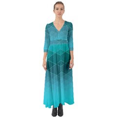 Aqua Blue and Teal Color Diamonds Button Up Boho Maxi Dress