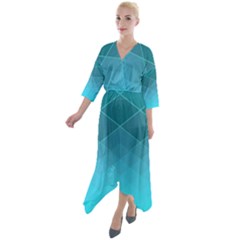 Aqua Blue And Teal Color Diamonds Quarter Sleeve Wrap Front Maxi Dress by SpinnyChairDesigns