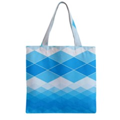 Light Blue And White Color Diamonds Zipper Grocery Tote Bag by SpinnyChairDesigns