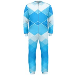 Light Blue And White Color Diamonds Onepiece Jumpsuit (men)  by SpinnyChairDesigns