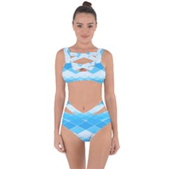 Light Blue and White Color Diamonds Bandaged Up Bikini Set 