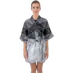 Black White Grey Color Diamonds Half Sleeve Satin Kimono  by SpinnyChairDesigns