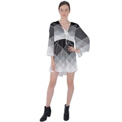 Black White Grey Color Diamonds V-neck Flare Sleeve Mini Dress by SpinnyChairDesigns